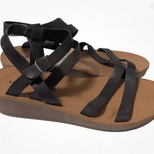 Lucky Brand Wedge Black Stripy Sandals. Size 8.5.
